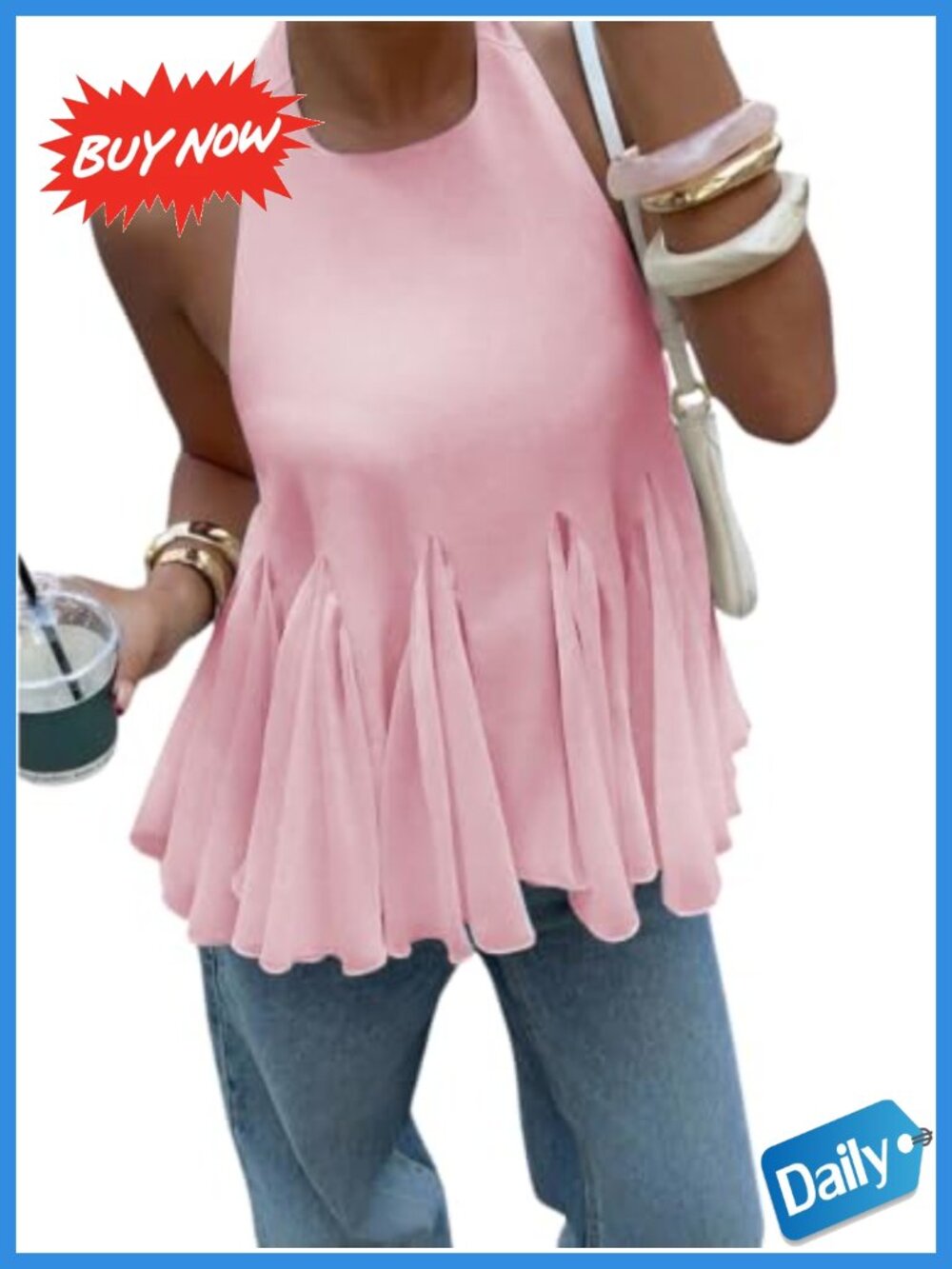 Womens Halter Neck Ruffle Peplum Chiffon Babydoll Top Sleeveless Blouse